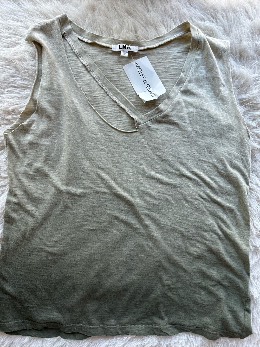 LNA Olive Ombre Medium Scoop V-Neck Tank made in USA - Picture 8 of 8
